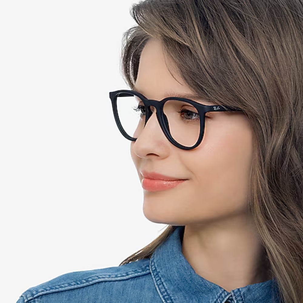 Ray Ban Women's Matte Black Rubber Erika Round Eyeglasses Frame RB7046